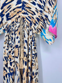 Zebra/Leopard Kaftan Dress - Blue