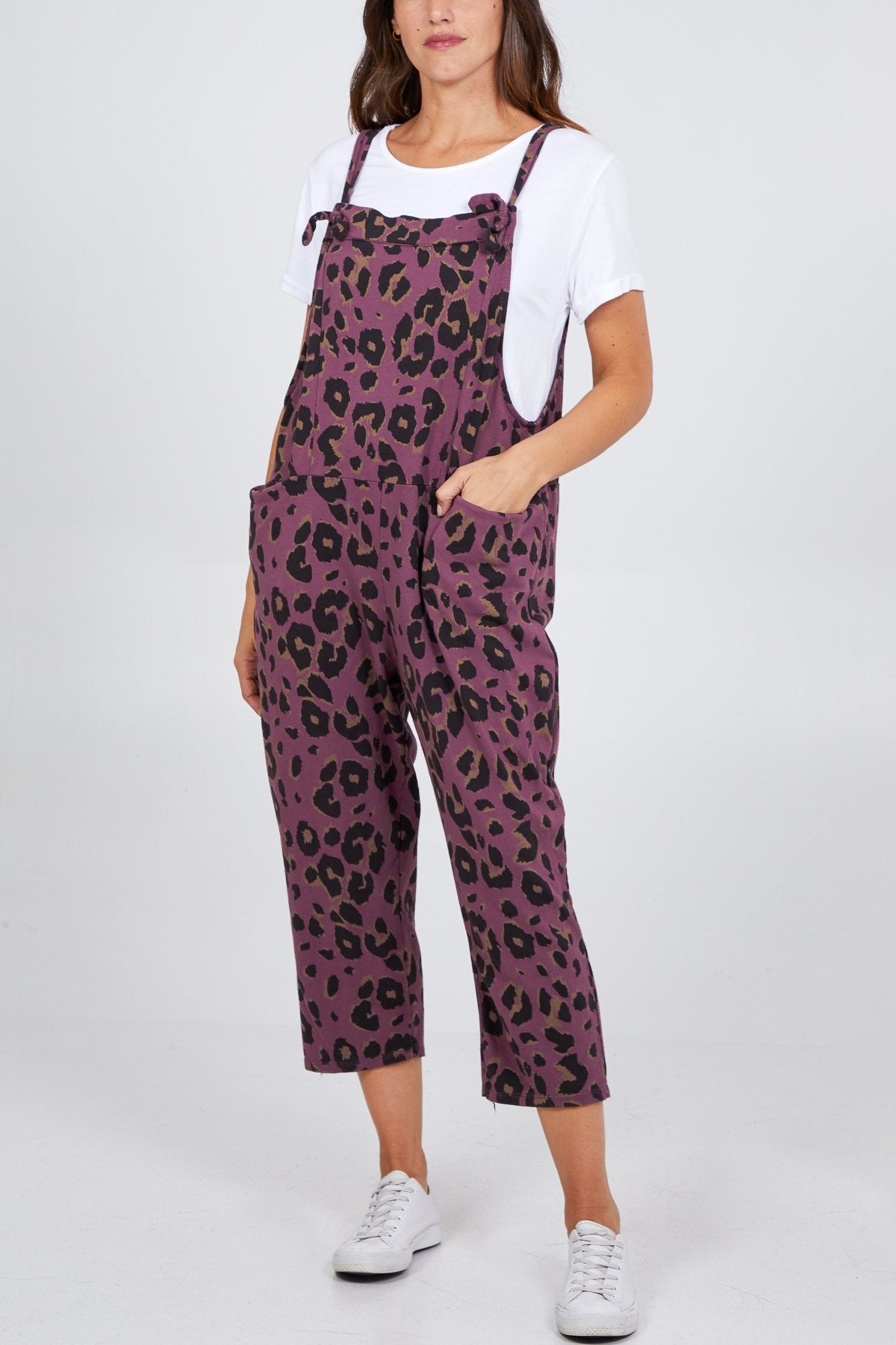 Blackcurrent Leopard Tie Slouch Dungarees